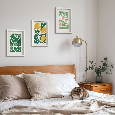 Bilderwand Minimalistische Pflanzenmuster mit Früchten und Blättern