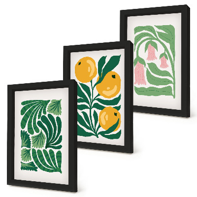 Bilderwand Minimalistische Pflanzenmuster mit Früchten und Blättern