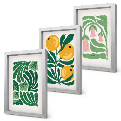 Bilderwand Minimalistische Pflanzenmuster mit Früchten und Blättern