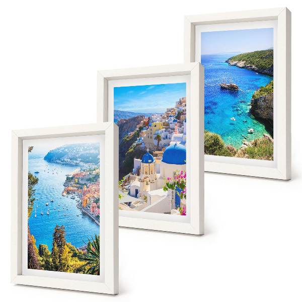 Bilderset mit rahmen Griechische Küstenlandschaft und die Stadt Oia auf Santorin