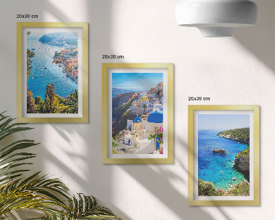 Bilderset mit rahmen Griechische Küstenlandschaft und die Stadt Oia auf Santorin