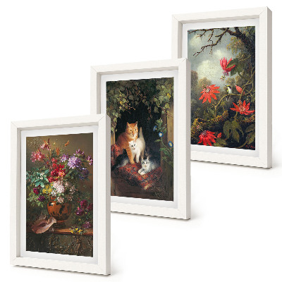 Fotowand Vintage-Blumen, Katzen und Pflanzen in der Natur