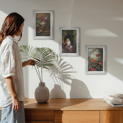 Fotowand Vintage-Blumen, Katzen und Pflanzen in der Natur