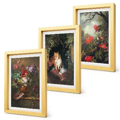 Fotowand mit Vintage-Blumen, Katzen und Pflanzen in der Natur