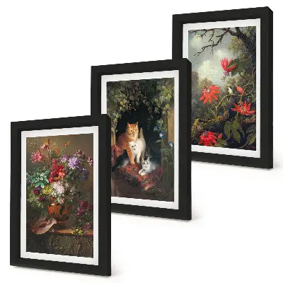 Fotowand mit Vintage-Blumen, Katzen und Pflanzen in der Natur