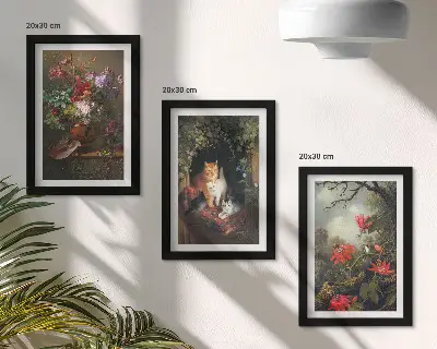 Fotowand mit Vintage-Blumen, Katzen und Pflanzen in der Natur