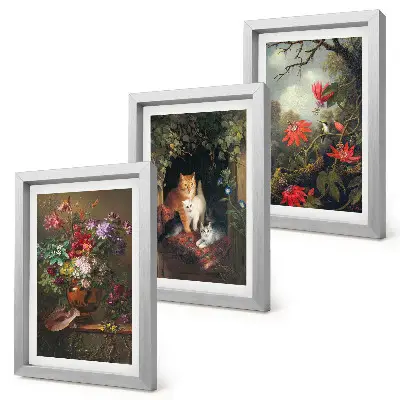 Fotowand mit Vintage-Blumen, Katzen und Pflanzen in der Natur