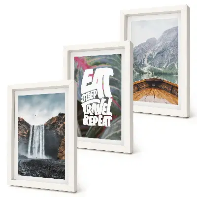 Bilderwand Wasserfall in den Bergen mit Naturlandschaft, Bootsfahrt und Vegetation