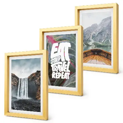 Bilderwand Wasserfall in den Bergen mit Naturlandschaft, Bootsfahrt und Vegetation