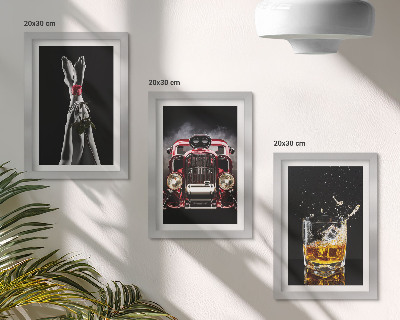 Bilderset mit rahmen Frauenbeine mit einer Rose, ein Oldtimer, ein Glas Whisky
