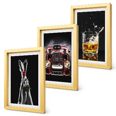 Bilderset mit rahmen Frauenbeine mit einer Rose, ein Oldtimer, ein Glas Whisky