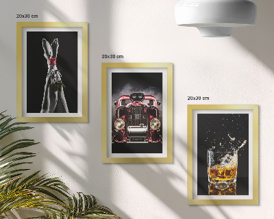 Bilderset mit rahmen Frauenbeine mit einer Rose, ein Oldtimer, ein Glas Whisky