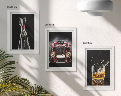 Bilderset mit rahmen Frauenbeine mit einer Rose, ein Oldtimer, ein Glas Whisky