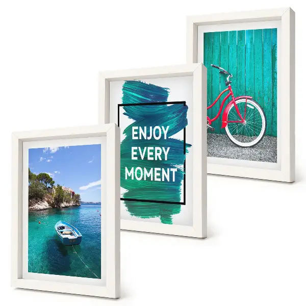 Bilderwand mit Meerblick und inspirierender Inschrift für Boote und Fahrräder