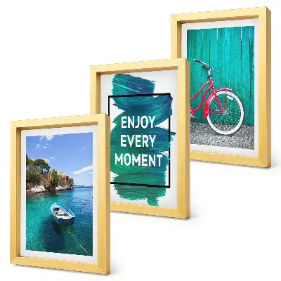 Bilderwand mit Meerblick und inspirierender Inschrift für Boote und Fahrräder