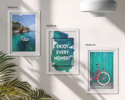 Bilderwand Meerblick mit inspirierender Inschrift für Boote und Fahrräder