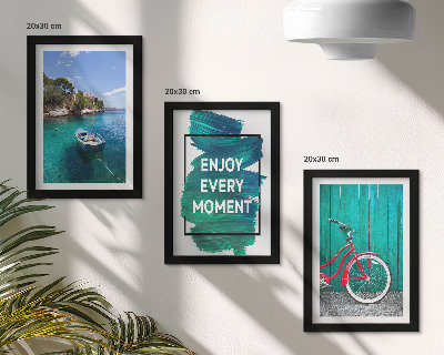 Bilderwand Meerblick mit inspirierender Inschrift für Boote und Fahrräder