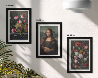 Fotowand Vintage-Blumen, Totenkopf und Mona-Lisa-Porträt von Leonardo da Vinci
