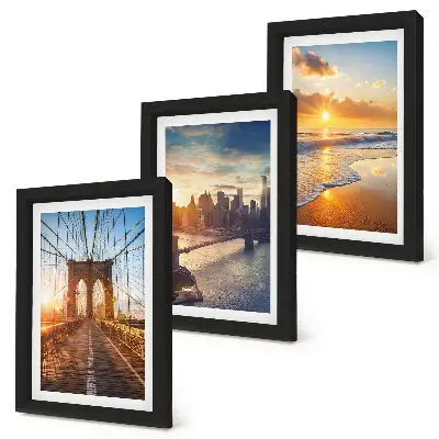 Bilderwand mit Brücken und Sonnenuntergängen in der Stadtlandschaft