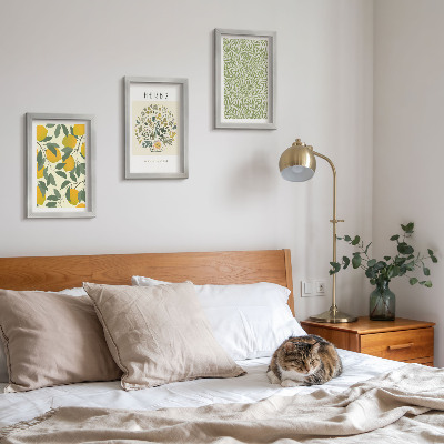 Bilderwand Zitronenmotive mit Kräutern und Pflanzenblättern