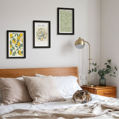 Bilderwand Zitronenmotive mit Kräutern und Pflanzenblättern