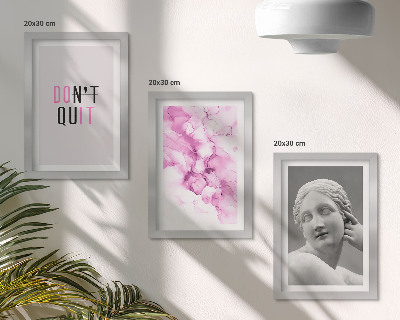 Bilderset mit rahmen Abstraktion in Aquarell, inspirierender Slogan, antike Skulptur