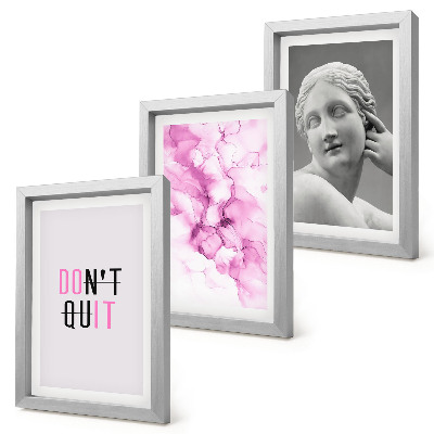 Bilderset mit rahmen Abstraktion in Aquarell, inspirierender Slogan, antike Skulptur