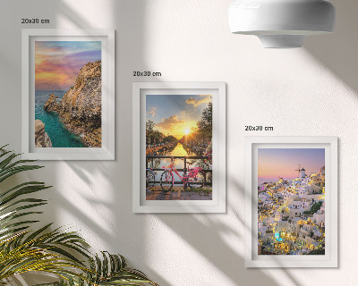 Bilderset mit rahmen Meerblick mit Sonnenuntergang und Stadtansicht