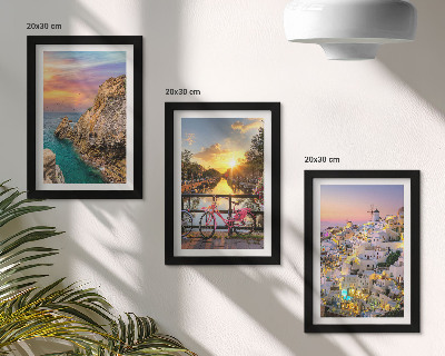 Bilderset mit rahmen Meerblick mit Sonnenuntergang und Stadtansicht
