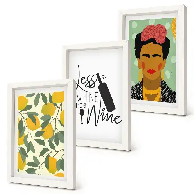 Bilderwand mit Zitronen-Weinflaschenporträt von Frida Kahlo