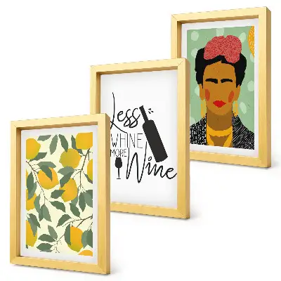 Bilderwand mit Zitronen-Weinflaschenporträt von Frida Kahlo
