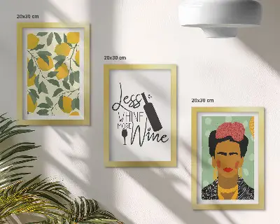 Bilderwand mit Zitronen-Weinflaschenporträt von Frida Kahlo