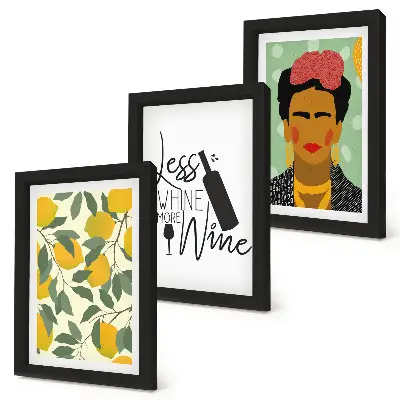 Bilderwand mit Zitronen-Weinflaschenporträt von Frida Kahlo