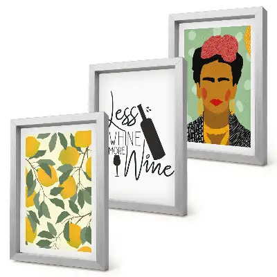 Bilderwand mit Zitronen-Weinflaschenporträt von Frida Kahlo