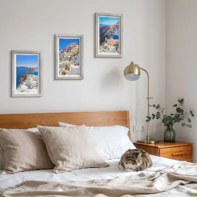 Bilderwand Landschaftsarchitekturansichten der Stadt Oia auf Santorin in Griechenland