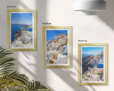 Bilderwand Landschaftsarchitekturansichten der Stadt Oia auf Santorin in Griechenland