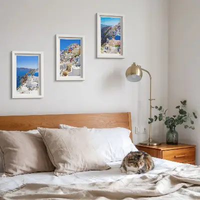 Bilderwand Landschaftsarchitekturansichten der Stadt Oia auf Santorin in Griechenland