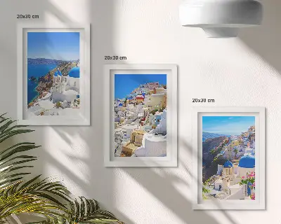 Bilderwand Landschaftsarchitekturansichten der Stadt Oia auf Santorin in Griechenland