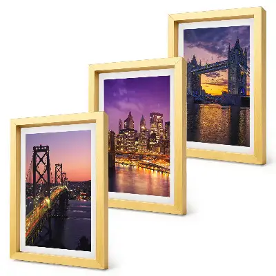 Bilderwand mit Brücken und Stadtansichten im Sonnenuntergang