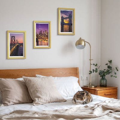 Bilderwand Brücken und Stadtansichten im Sonnenuntergang