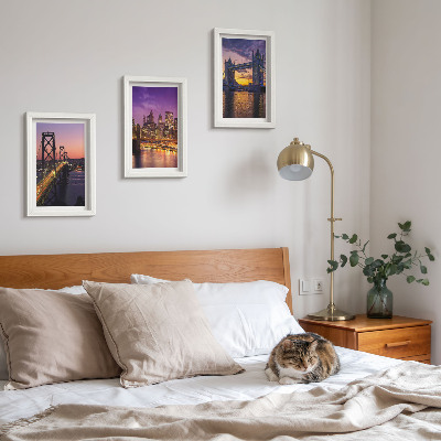 Bilderwand Brücken und Stadtansichten im Sonnenuntergang