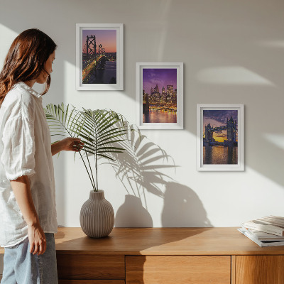 Bilderwand Brücken und Stadtansichten im Sonnenuntergang