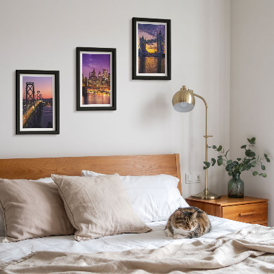 Bilderwand Brücken und Stadtansichten im Sonnenuntergang