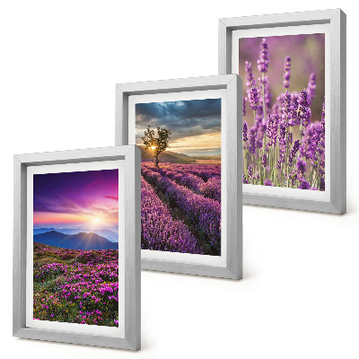Bilderset mit rahmen Landschaft mit Lavendelfeldern und Sonnenuntergang