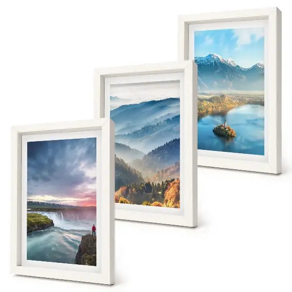 Bilderwand mit malerischen Berglandschaften und Wasserfällen aus der Natur