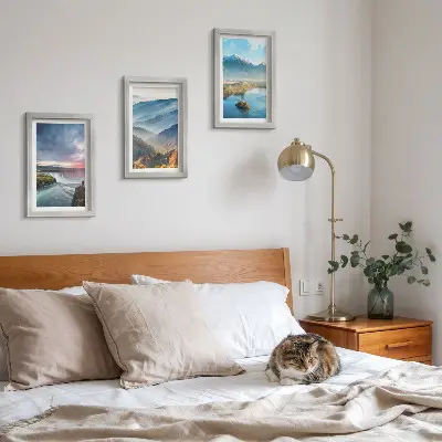 Bilderwand mit malerischen Berglandschaften und Wasserfällen aus der Natur