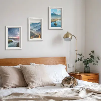 Bilderwand mit malerischen Berglandschaften und Wasserfällen aus der Natur