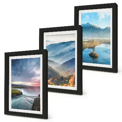 Bilderwand mit malerischen Berglandschaften und Wasserfällen aus der Natur