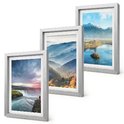 Bilderwand mit malerischen Berglandschaften und Wasserfällen aus der Natur