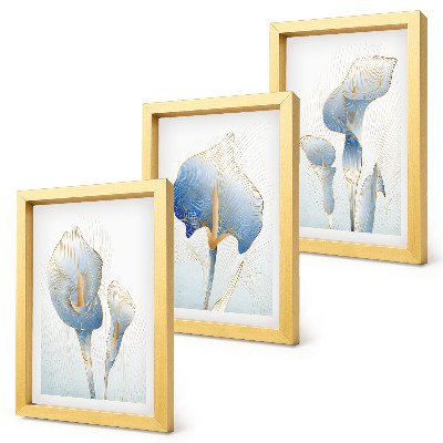 Bilderset mit rahmen Zarte blaue Blüten auf hellem Hintergrund